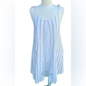 Listicle Cream and Tan Striped Lace Dress